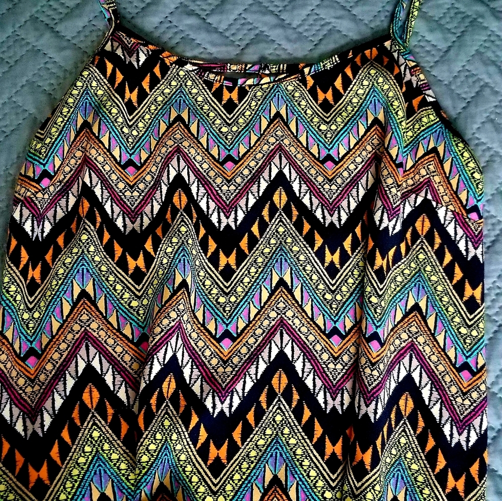 Spring break or summer top with sexy strappy back women's large multi colored